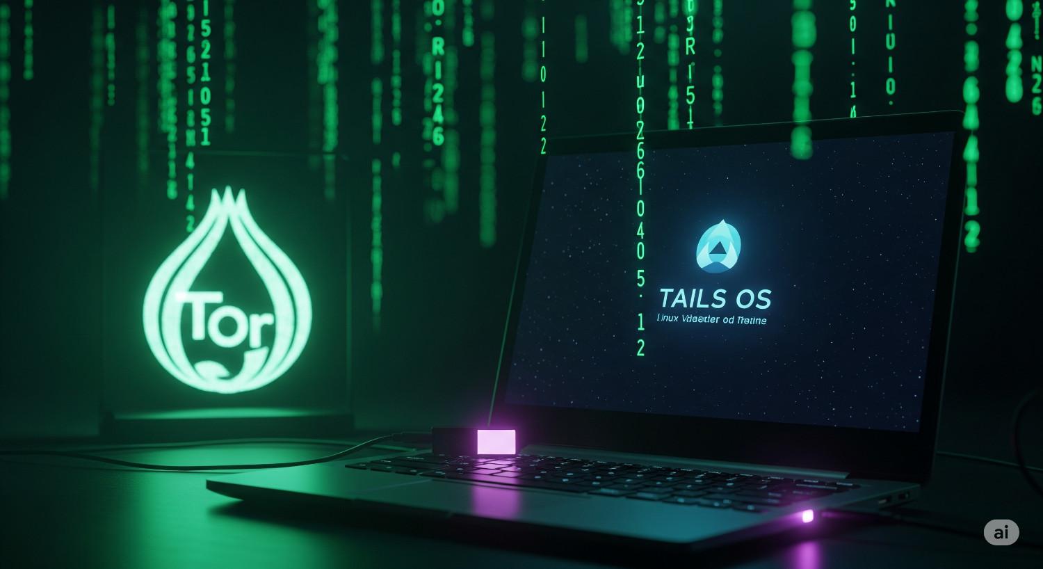 Cyberpunk hacker with TAILS OS